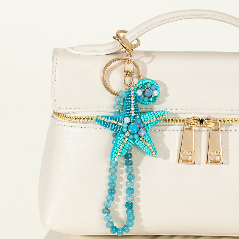 Romantic Series Vacation Oceanic Style Beads Mixed Color Starfish Alloy Keychain h5 Picture3
