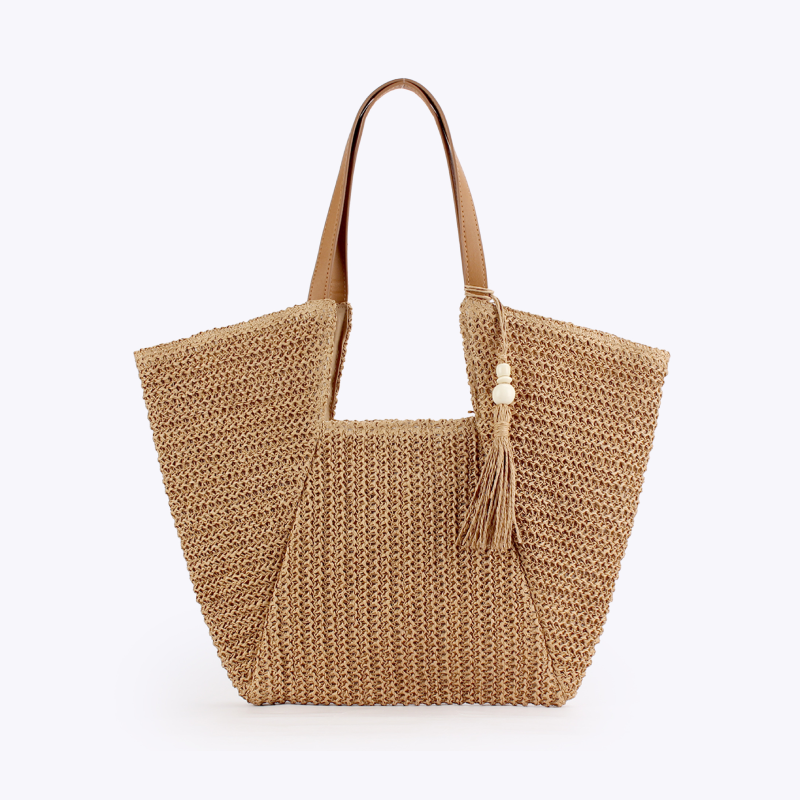 Vacation Style Woven Solid Color Tassel Raffia Women's Square Bag