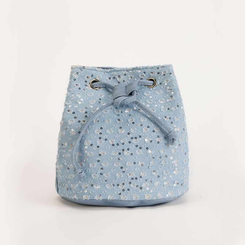 Sac rond pour femme en tissu à carreaux et sequins, style décontracté