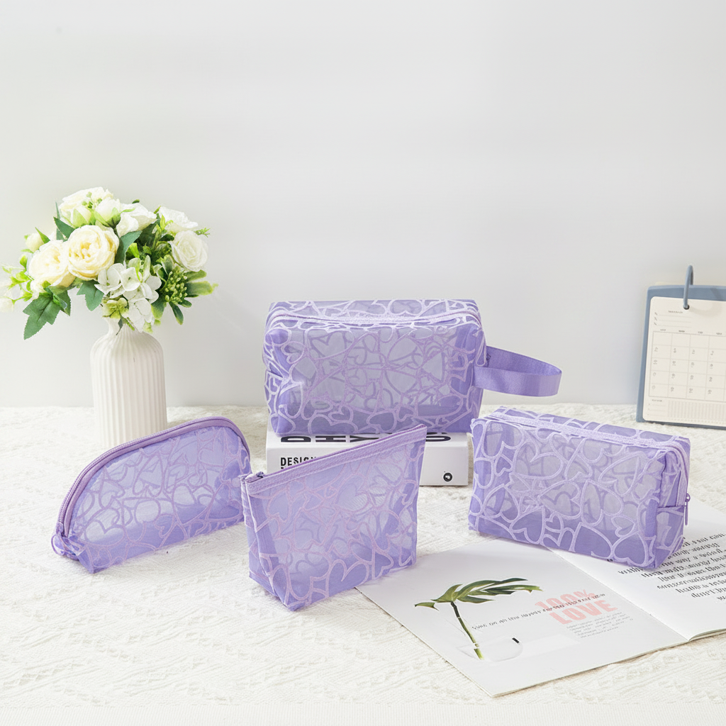 Romantic Series Daily Heart Hollowed-Out Polyester Makeup Bags h5 Picture2