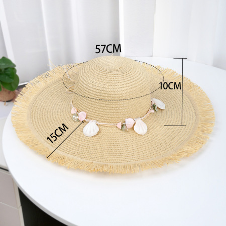 Cappello da donna in paglia intrecciata a conchiglia, tinta unita, stile oceanico, della serie Simple Vacation.