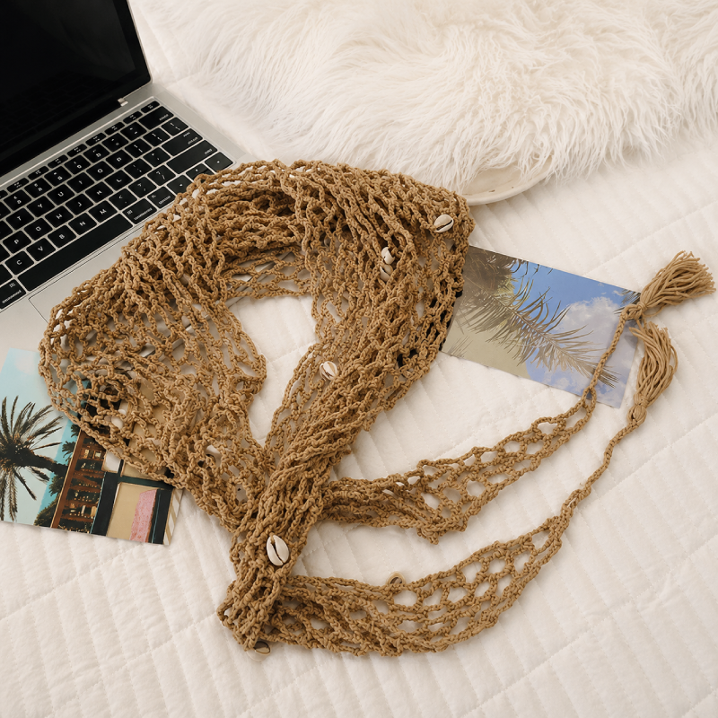 Ethnic Series Vacation Oceanic Style Hollowed-Out Woven Shell Polyester Summer Scarves 