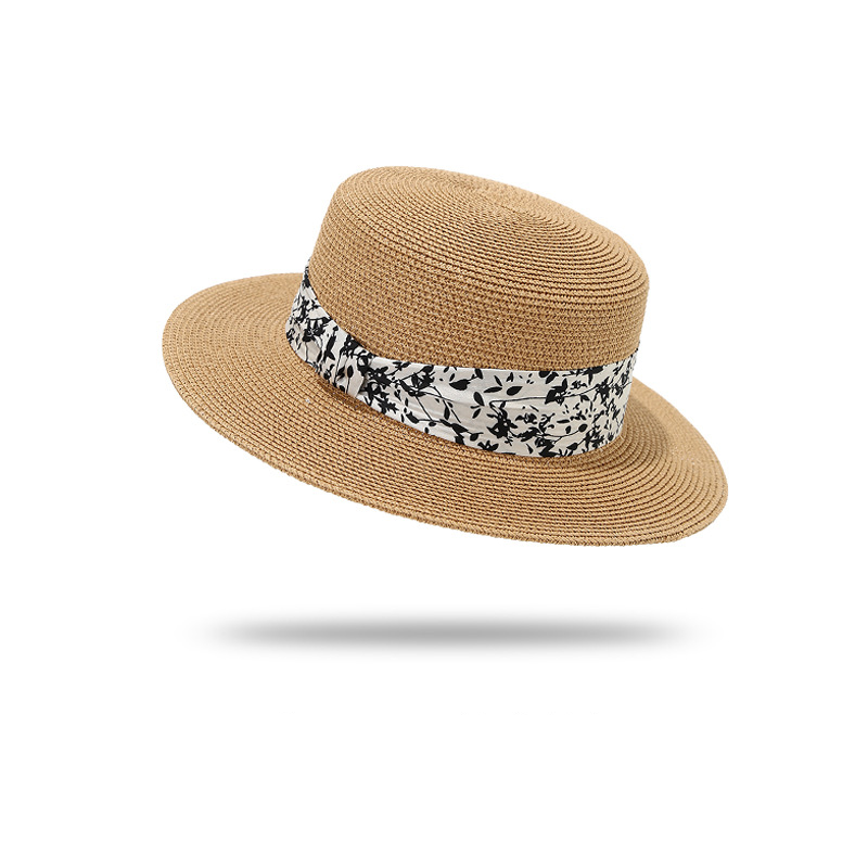 Einfache Strohhüte aus Raffia, Modell „Daily Flower“, einfarbig, mit gedrehter Pflanze