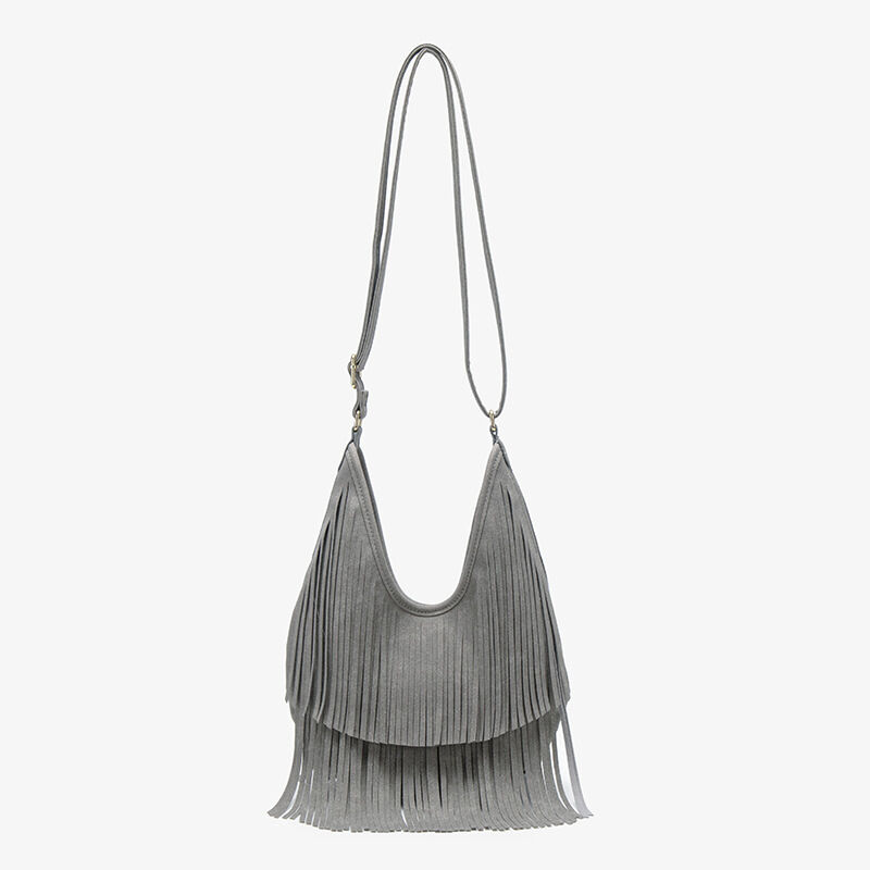 Boho Style Tassel Solid Color Tassel Leather Women's Round Bag h5Picture2
