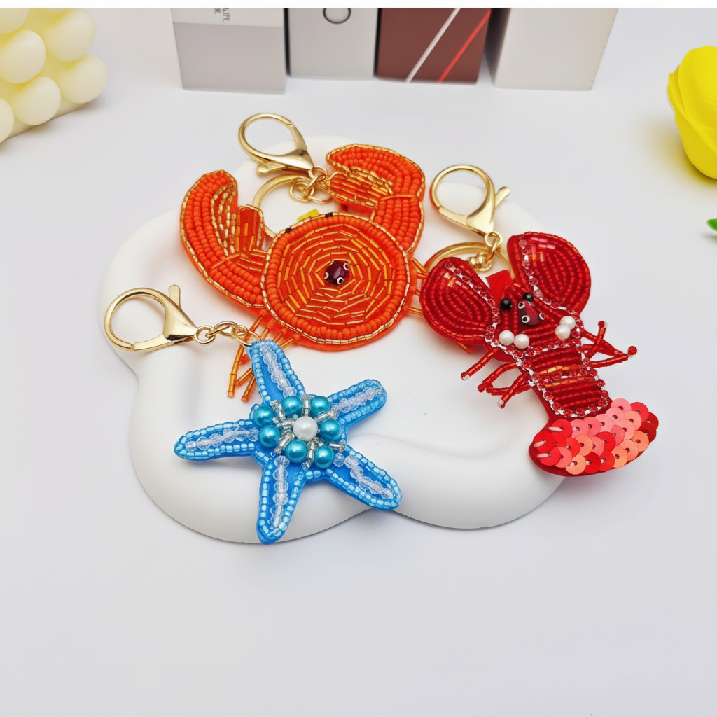 Luxurious Series Natural Animal Cartoon Oceanic Style Beads Fish Starfish Artificial Pearls Keychain 2