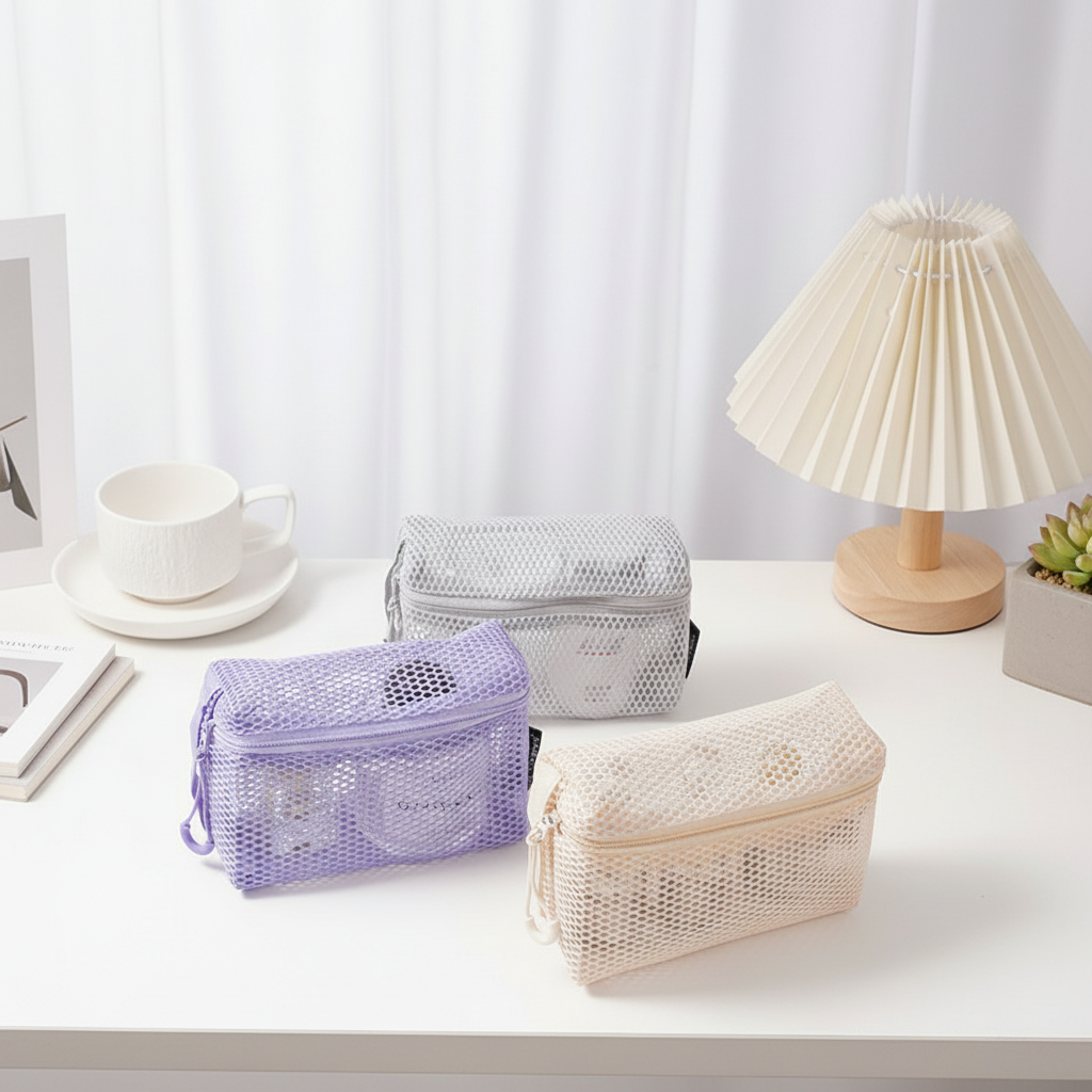 Simple Series Daily Solid Color Hollowed-Out Woven Polyester Makeup Bags h5 Picture2