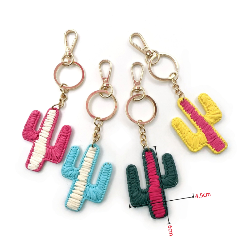 Simple Series Vacation Mixed Color Plant Woven Raffia Keychain Bag Charms h5 Picture3