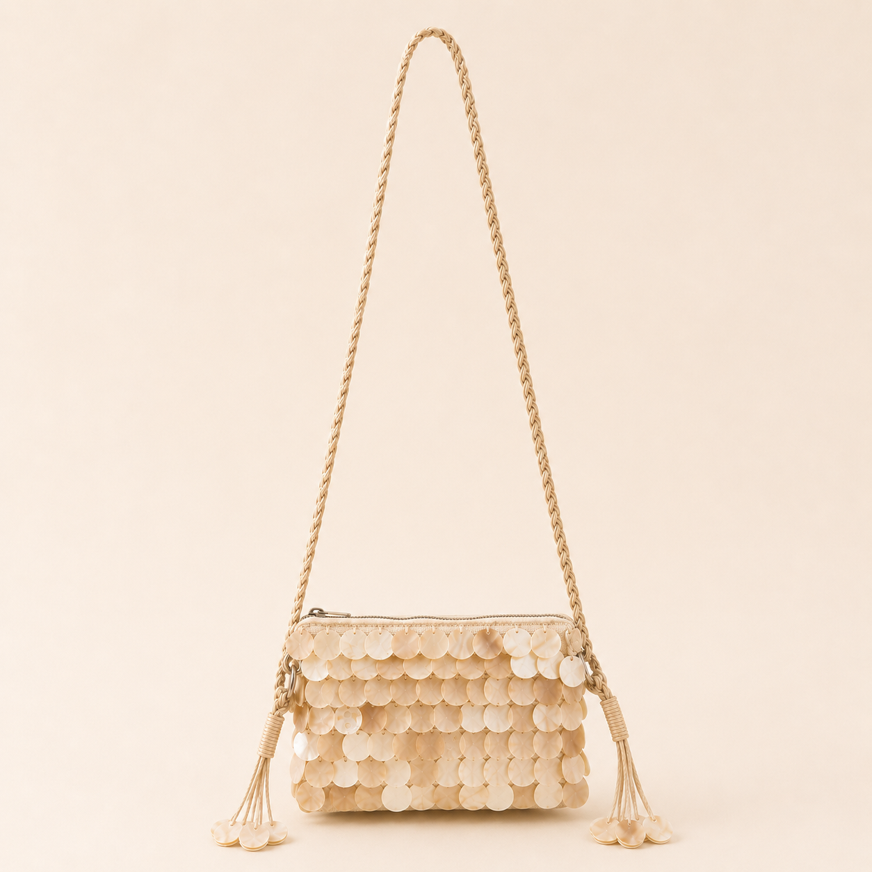 Evening Style Woven Sequin Solid Color Tassel Woven Shell Sea Shells Women's Square Bag