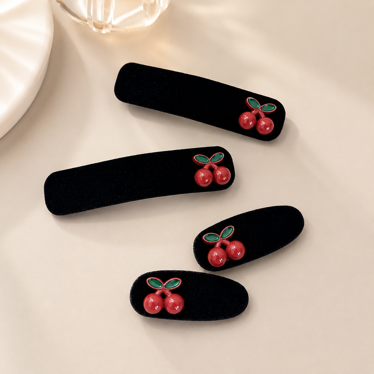 Simple Series Daily Solid Color Cherry Velvet Hair Clips