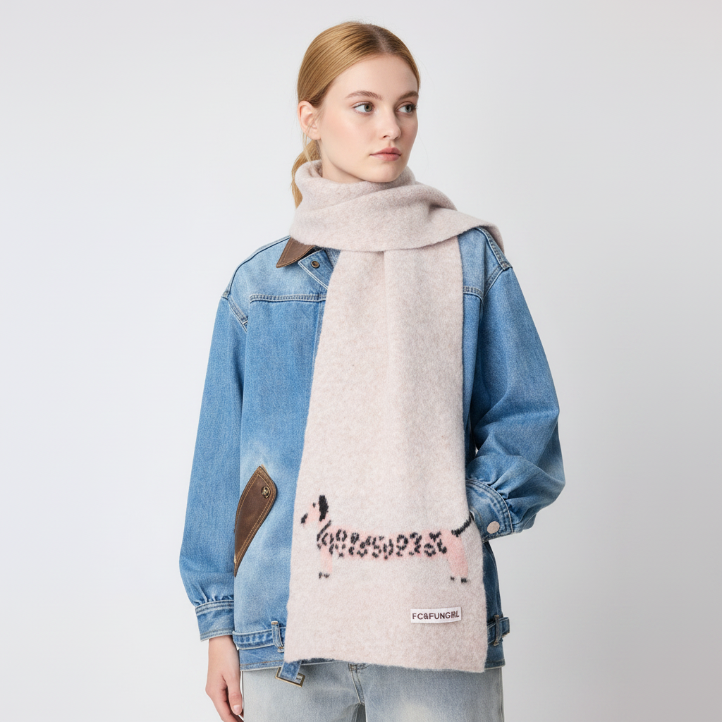 Simple Series Cute Dachshund Solid Color Cartoon Wool Women's Winter Scarves h5Picture2