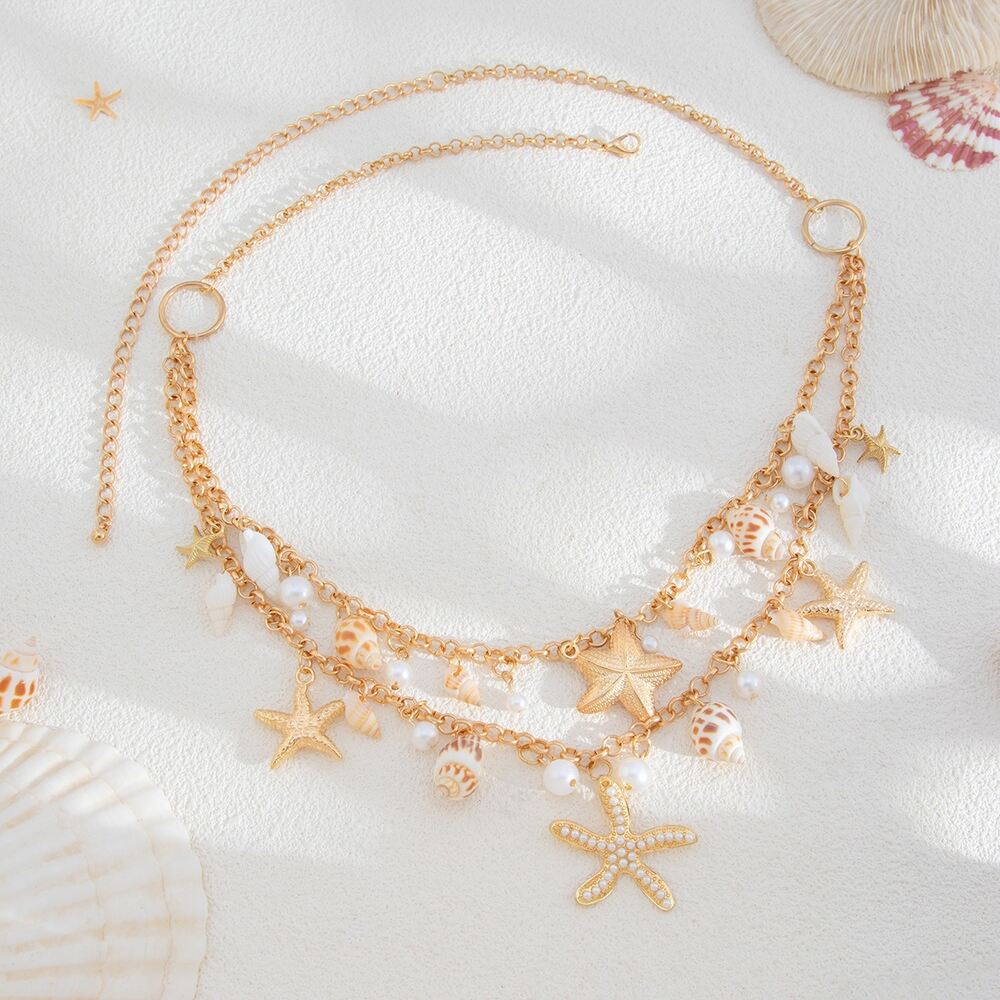 Romantic Series Vacation Oceanic Style Beads Shell Starfish Metal Artificial Pearl Women's Waist Chains Picture4