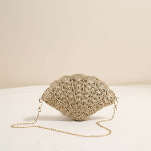 Vacation Style Woven Solid Color Oceanic Style Hollowed-Out Chain Woven Shell Raffia Women's Round Bag h5 Picture2