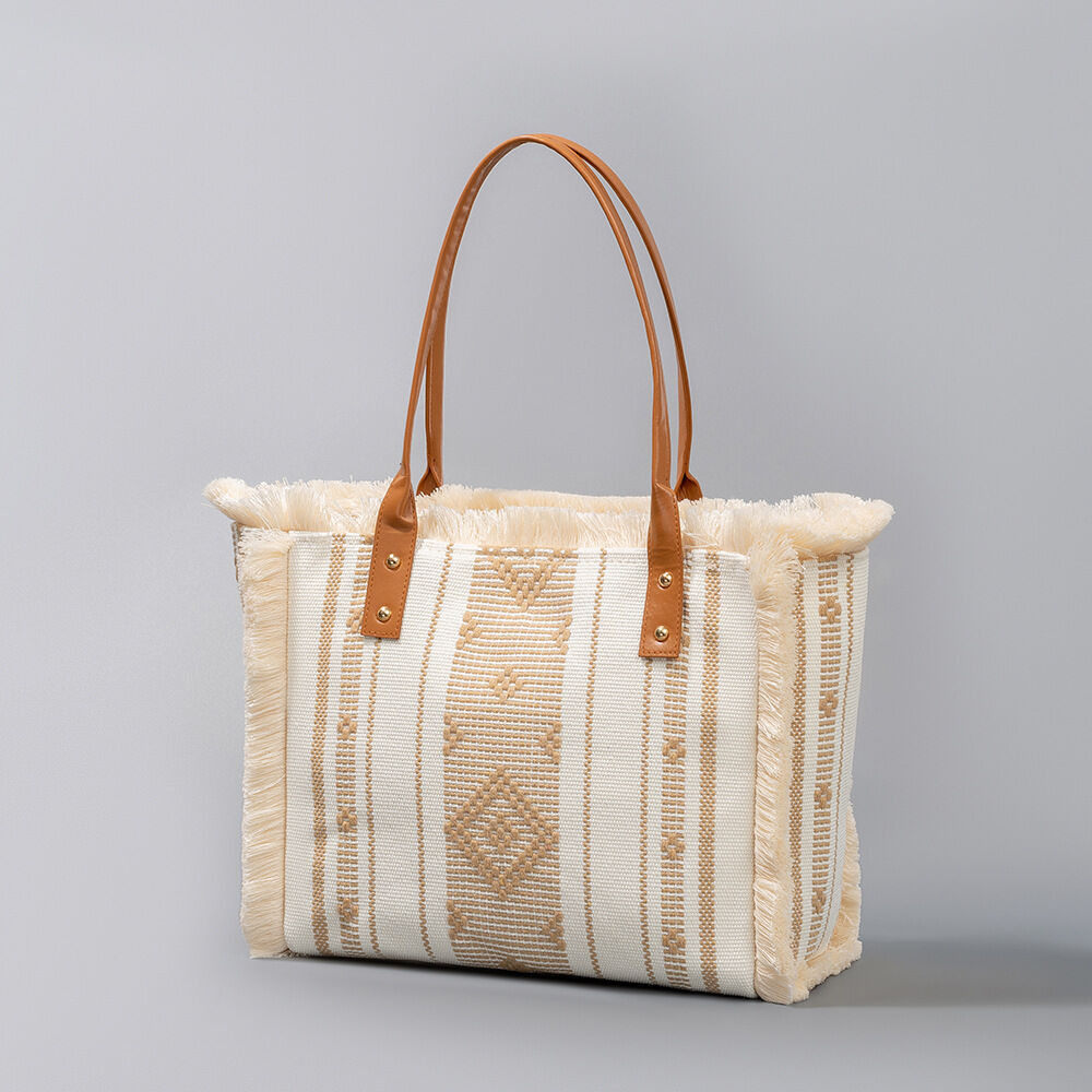 Casual stijl tas met kwastjes en geometrische vormen, canvas damestas