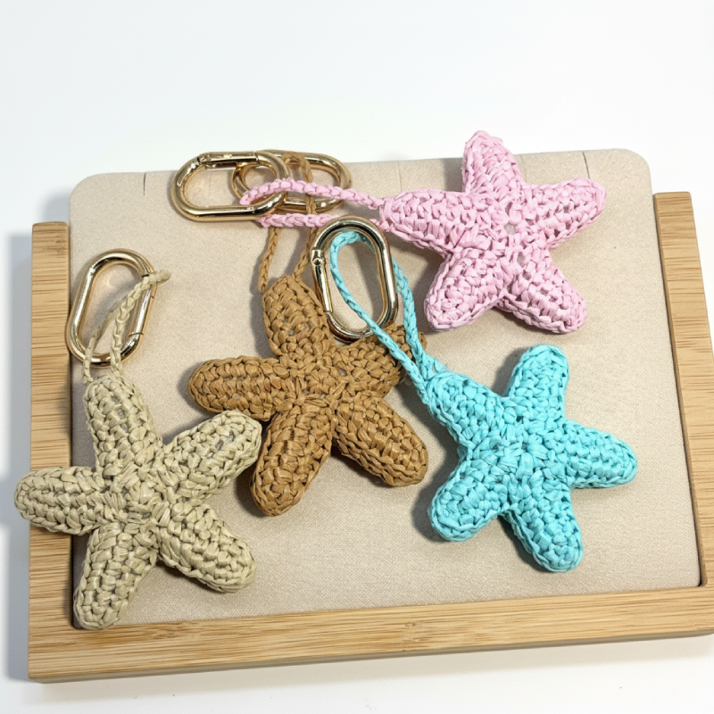 Simple Series Vacation Solid Color Oceanic Style Woven Starfish Raffia Bag Charms h5 Picture2
