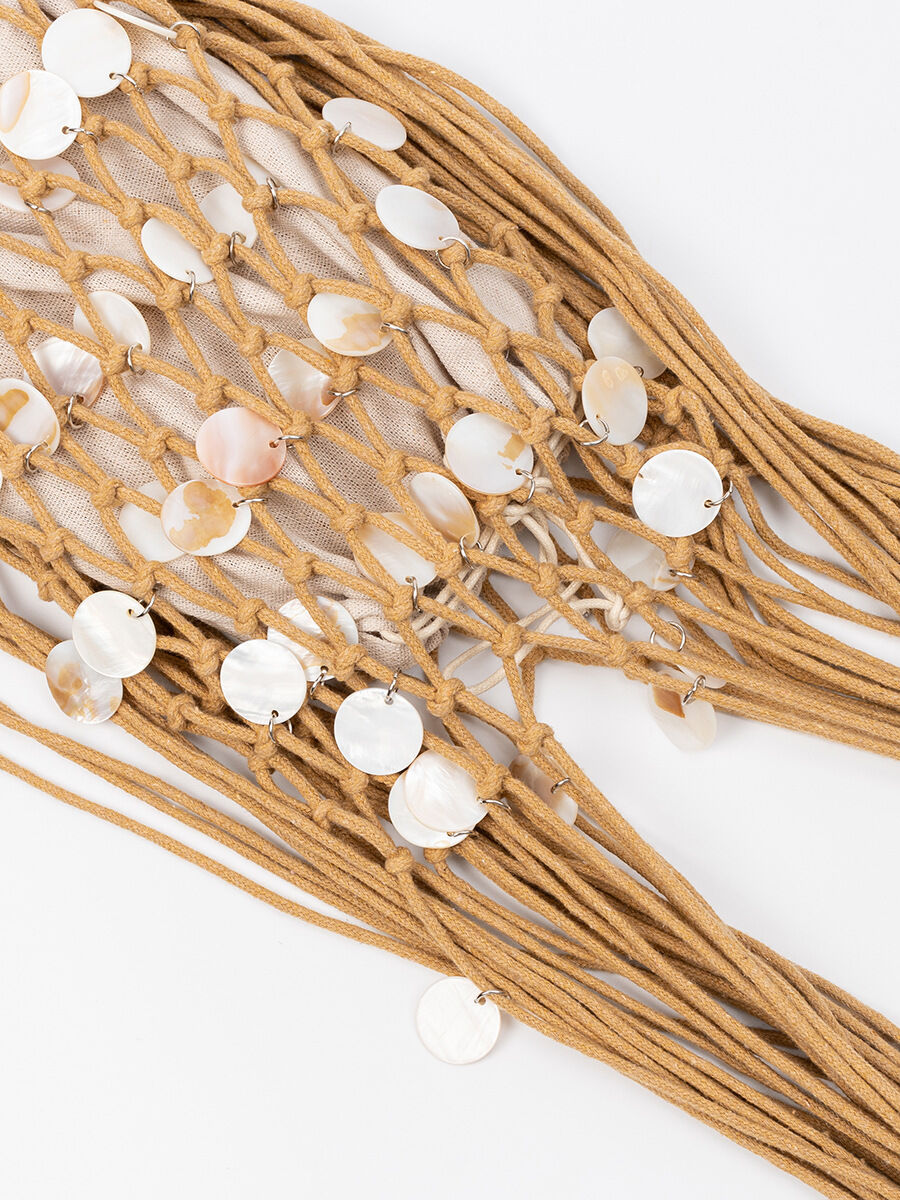 Vacation Style Tassel Woven Tassel Hollowed-Out Woven Sea Shells Women's Round Bag h5Picture4
