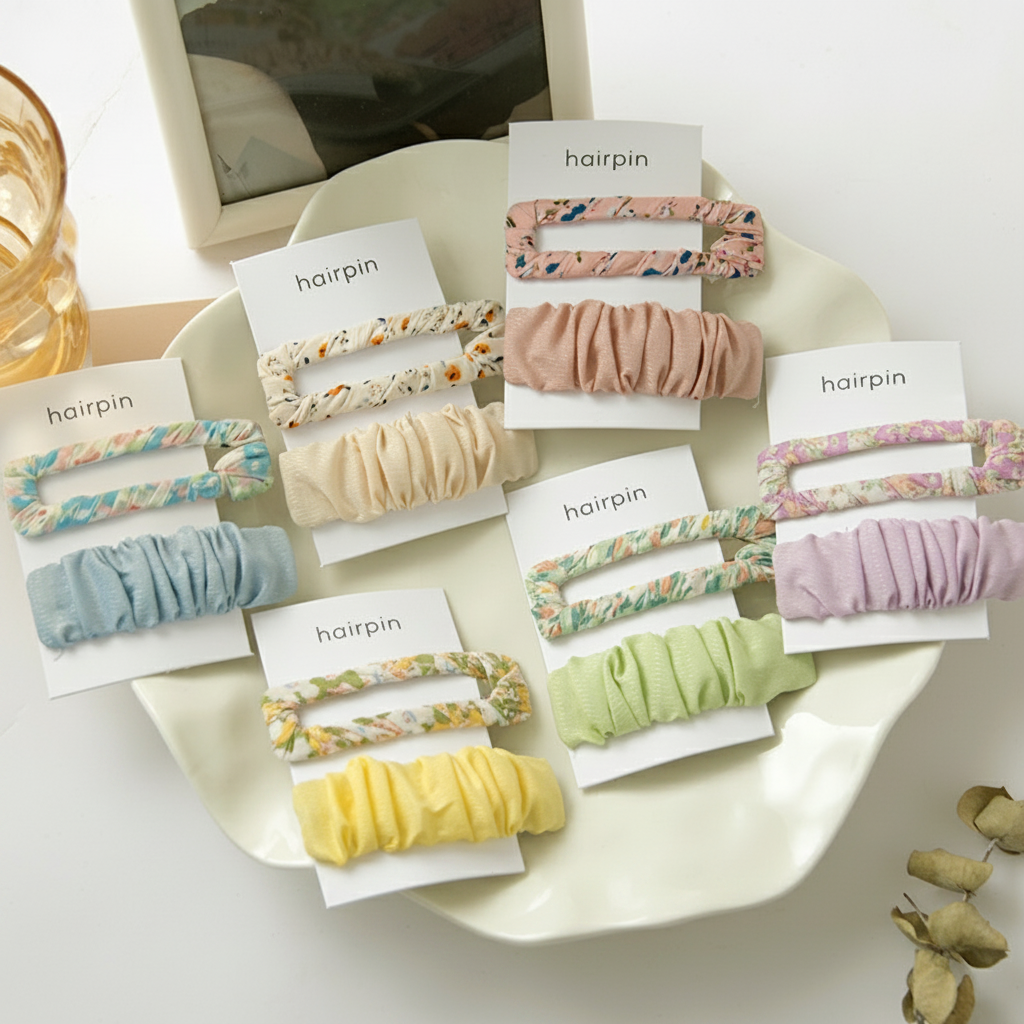 Simple Series Sweet Flower Solid Color Fabric Hair Clips