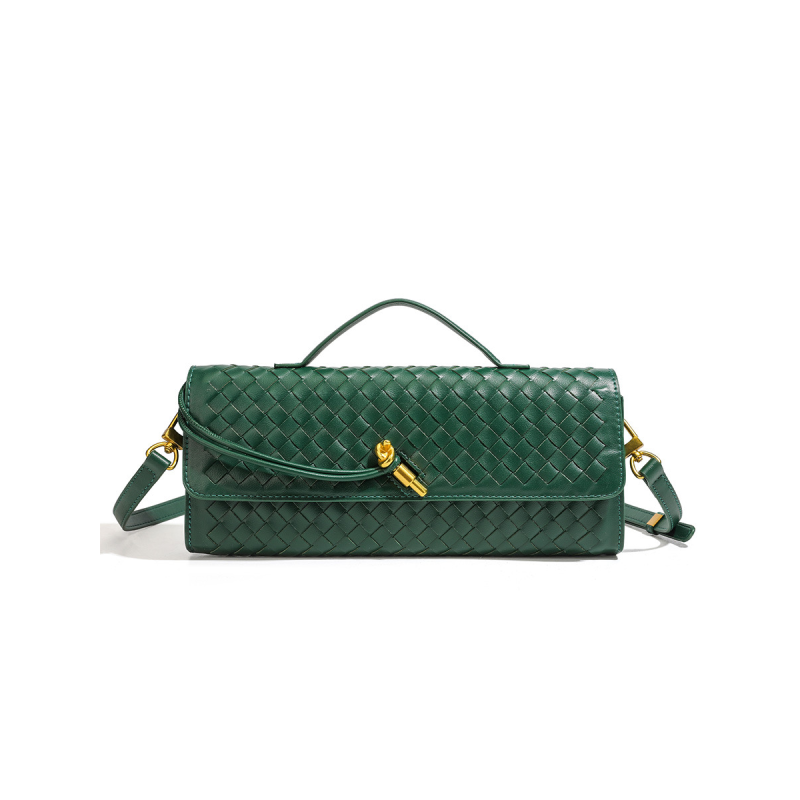 Old Money Style Woven Solid Color Patchwork Plaid Woven Pu Women's East-west Bag
