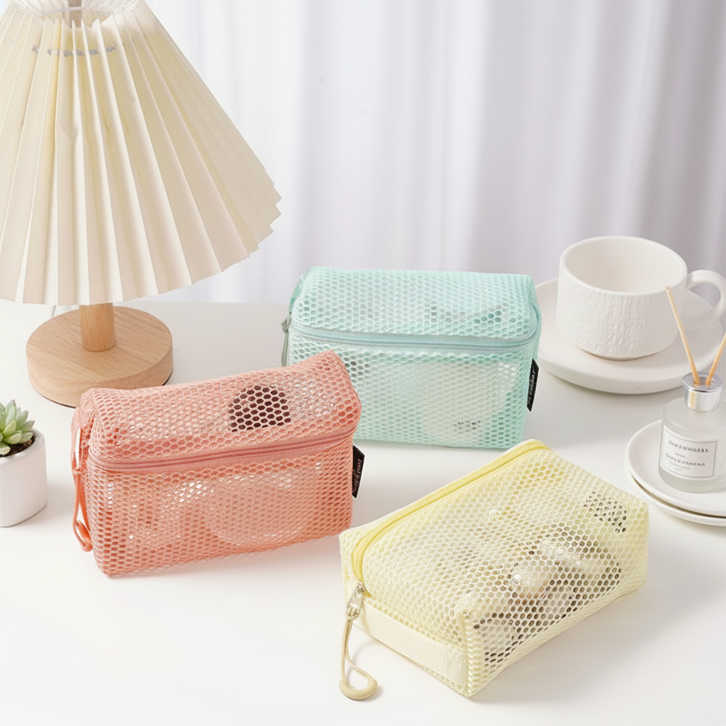 Simple Series Dagelijkse Effen Kleur Uitgeholde Geweven Polyester Make-uptassen
