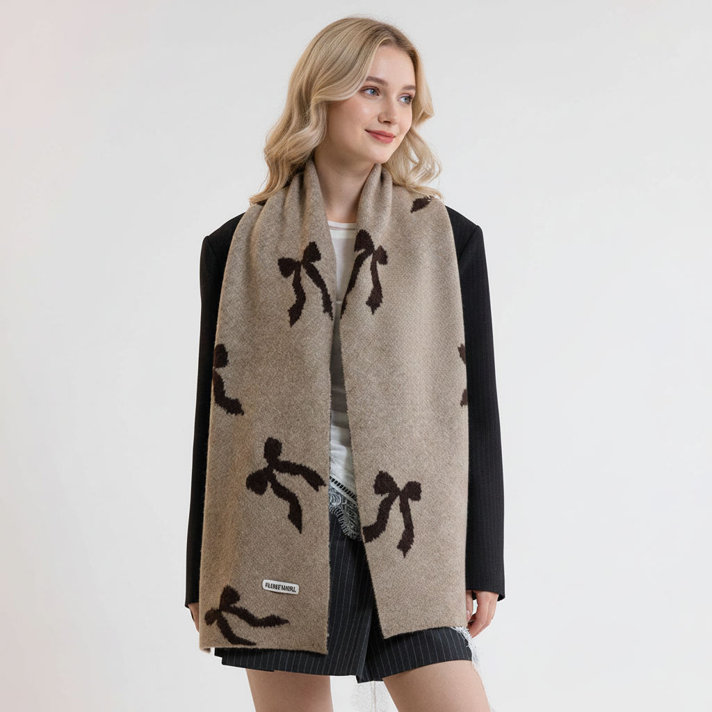 Simple Series Sweet Bow Knot Solid Color Wool Women's Winter Scarves Picture2