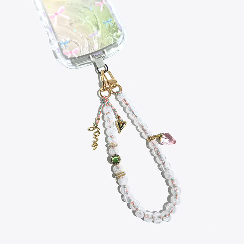 Cadena para teléfono de acrílico con cuentas de color sólido y forma de corazón de la serie Simple Sweet Letter Heart con fresas