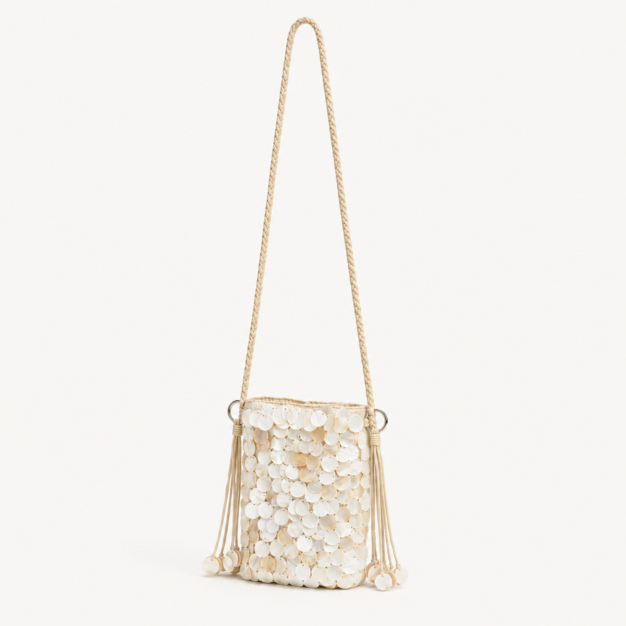 Vacation Style Tassel Woven Sequin Solid Color Tassel Beads Woven Sea Shells Women's Square Bag h5Picture3