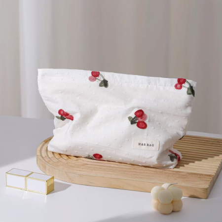 Simple Series Sweet Solid Color Cherry Canvas Makeup Bags