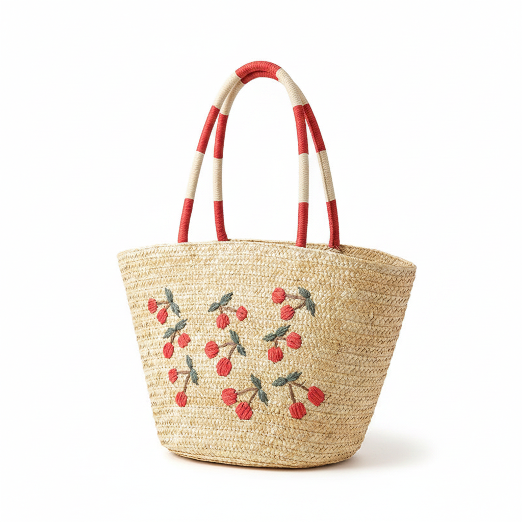 Vacation Style Woven Mixed Color Cherry Raffia Women's Trapezoid Bag