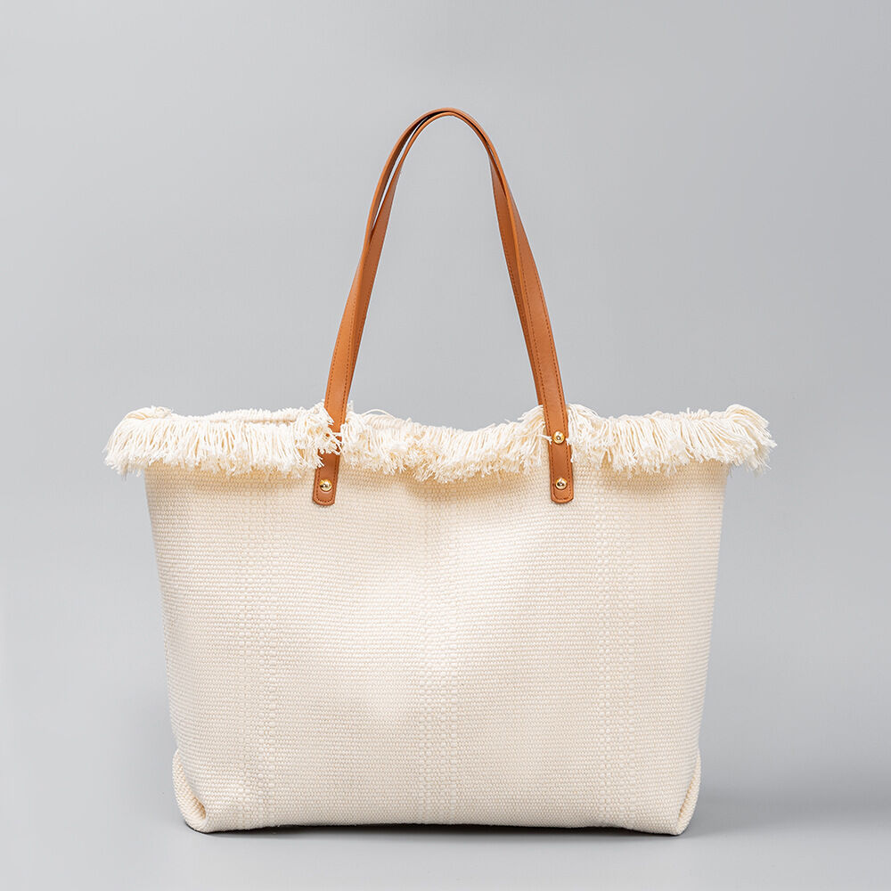 Casual Style Tassel Solid Color Canvas Women's Tote Bag h5 Picture2