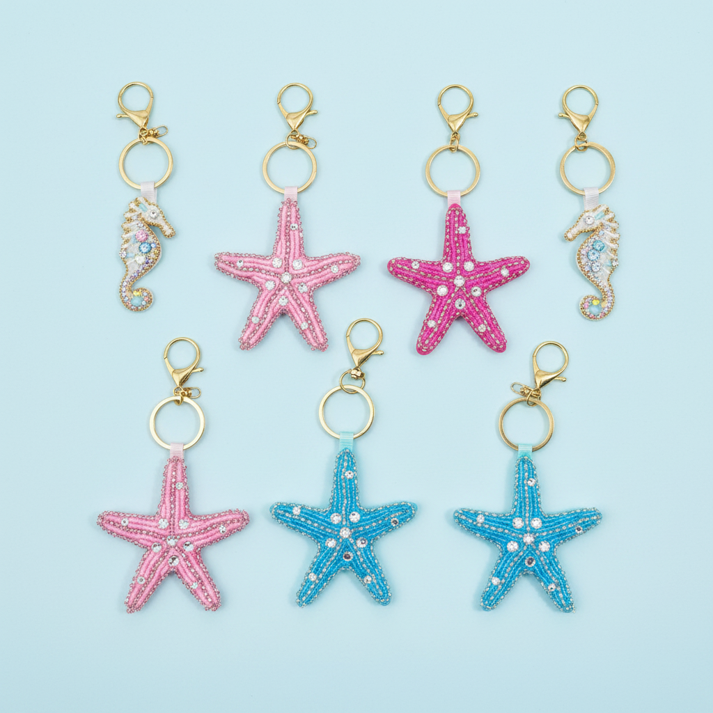 Romantic Series Vacation Animal Oceanic Style Beads Starfish Resin Keychain Picture2