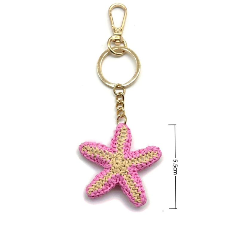 Romantic Series Vacation Oceanic Style Mixed Color Woven Starfish Raffia Bag Charms Keychain 