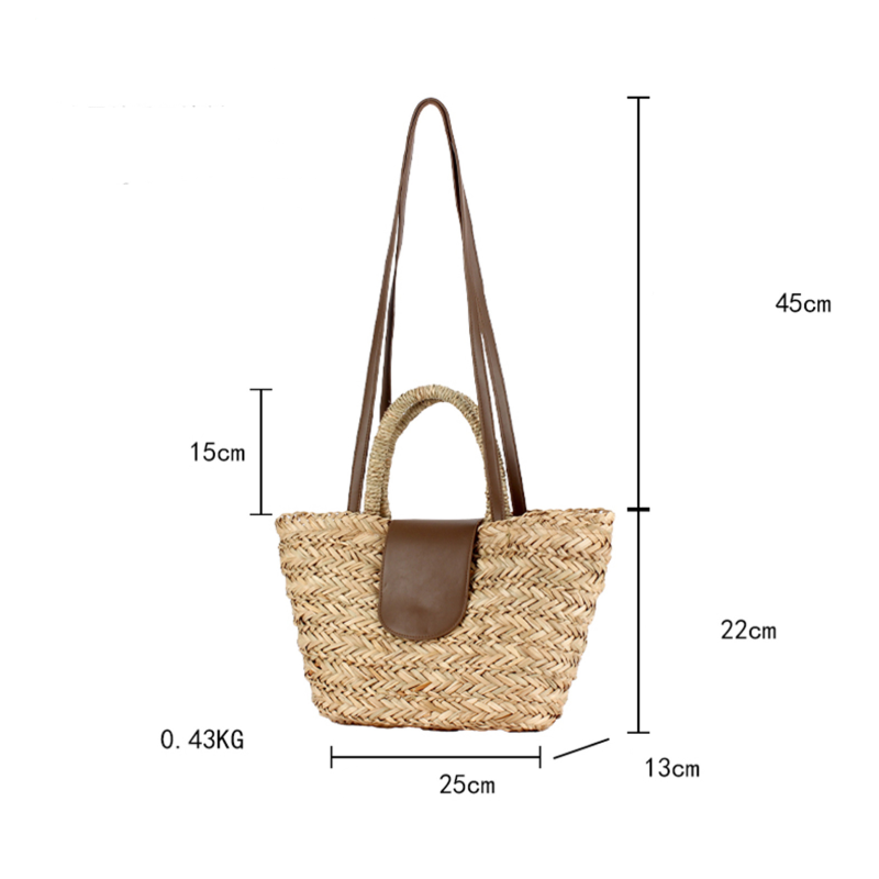 Vacation Style Woven Solid Color Patchwork Woven Straw Women's Trapezoid Bag
