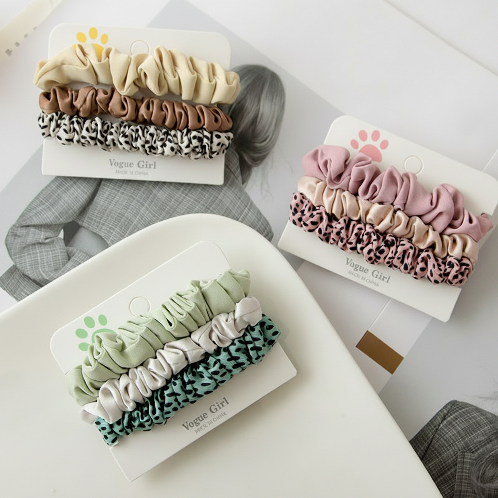 Simple Series Daily Solid Color Polka Dots Fabric Scrunchies Picture2