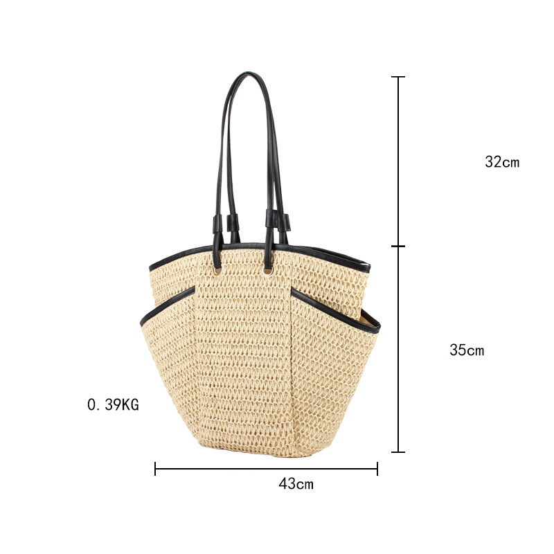 Casual Style Woven Solid Color Woven Raffia Women's Trapezoid Bag