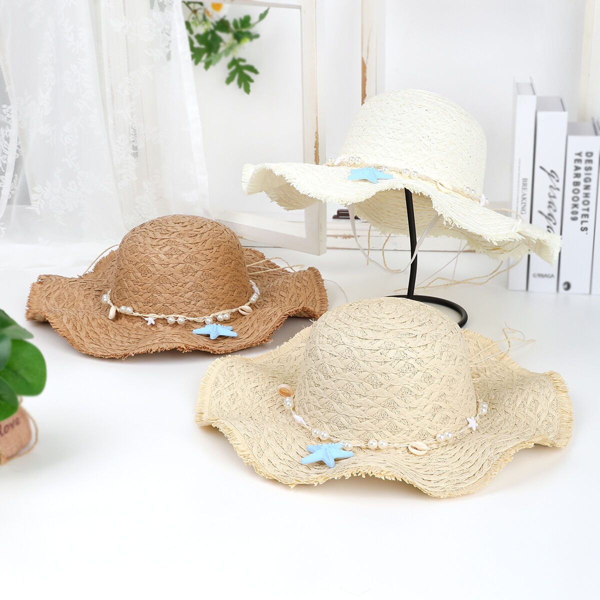 Romantic Series Vacation Oceanic Style Woven Shell Starfish Raffia Women's Straw Hats