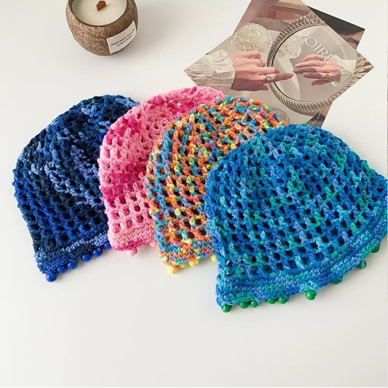 Ethnic Series Vacation Tassel Hollowed-Out Woven Cotton Gradient Color Hand-knitted Hat h5Picture3