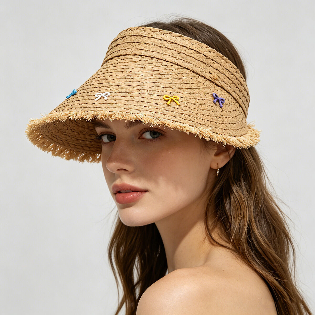 Simple Series Casual Flower Bow Knot Solid Color Cherry Woven Raffia Women's Hats Picture4