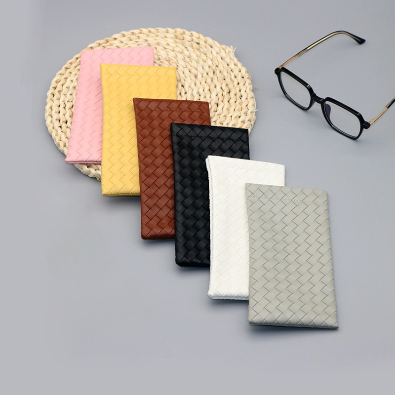 Simple Series Dagelijkse Effen Kleur Geweven PU Zonnebril Opbergtasjes