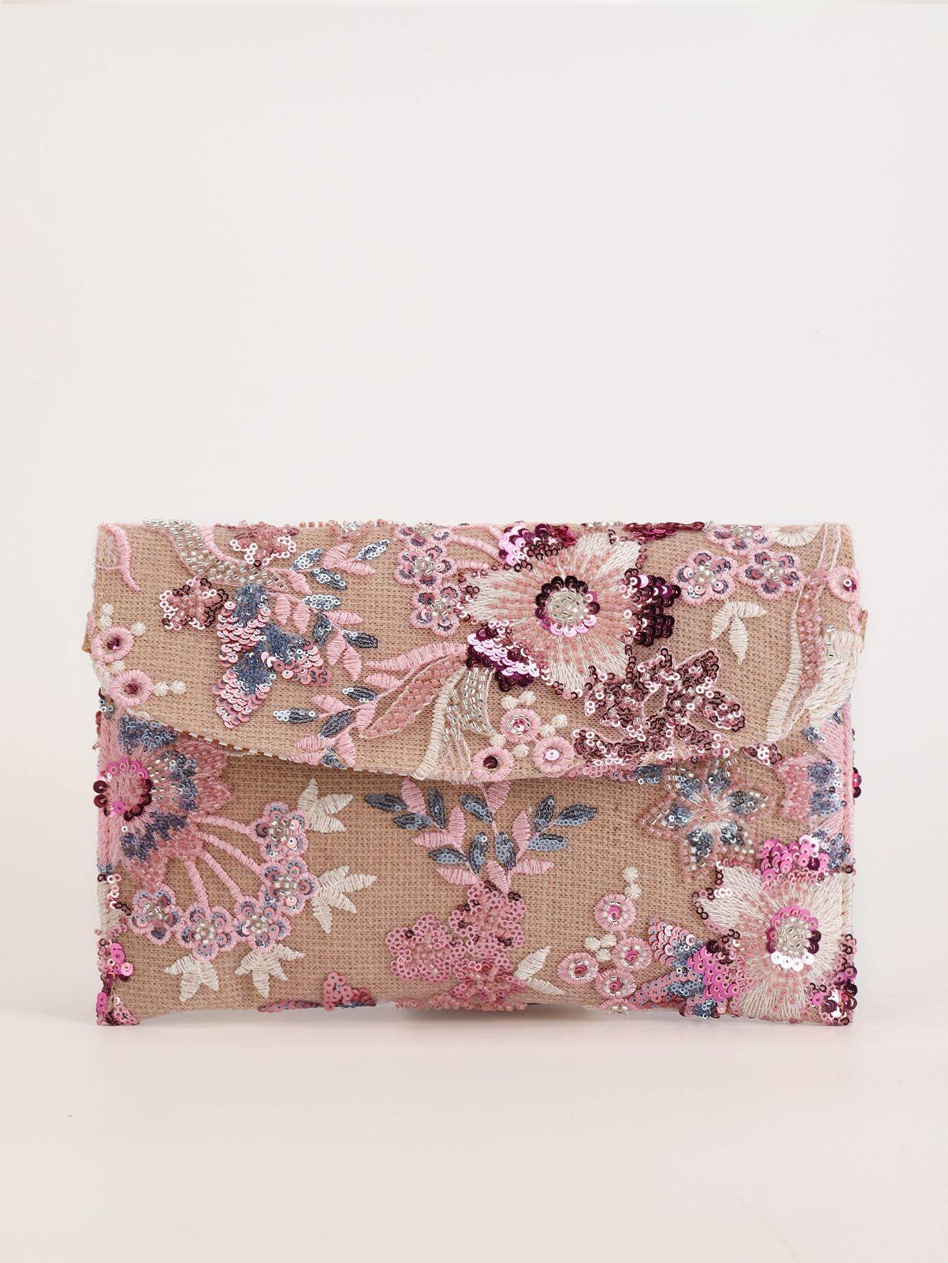 Evening Style Embroidered Sequin Flower Fabric Women's Square Bag 2