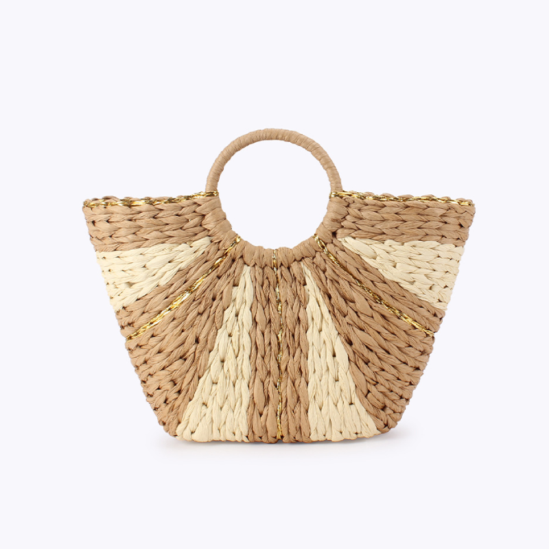 Vacation Style Woven Mixed Color Woven Raffia Women's Trapezoid Bag