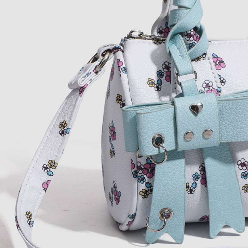 Casual Style Metal Hardware Bow Detail Printed Flower Bow Knot Star Women's Boston Bag h5Picture5