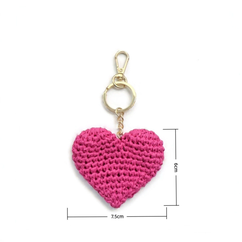 Romantic Series Sweet Heart Woven Raffia Keychain Bag Charms h5