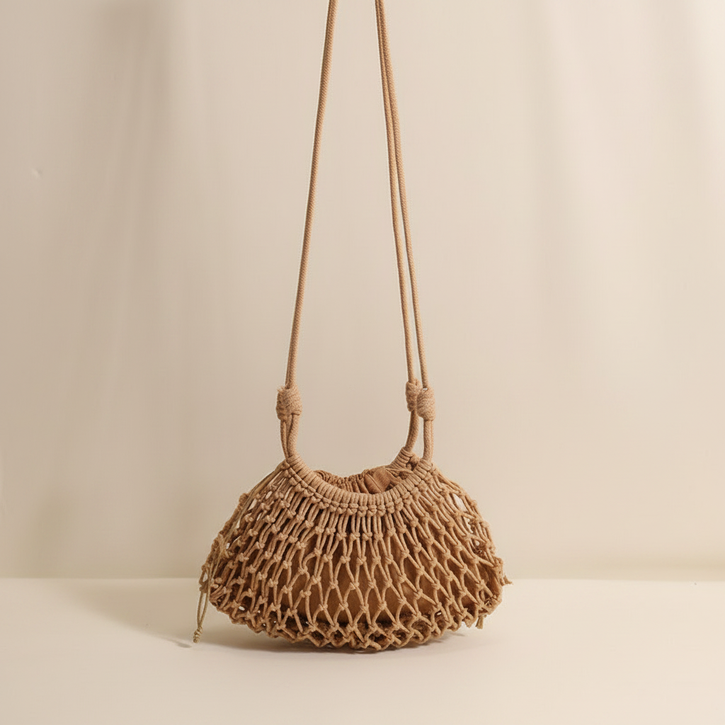 Vacation Style Woven Solid Color Hollowed-Out Woven Cotton Women's Round Bag