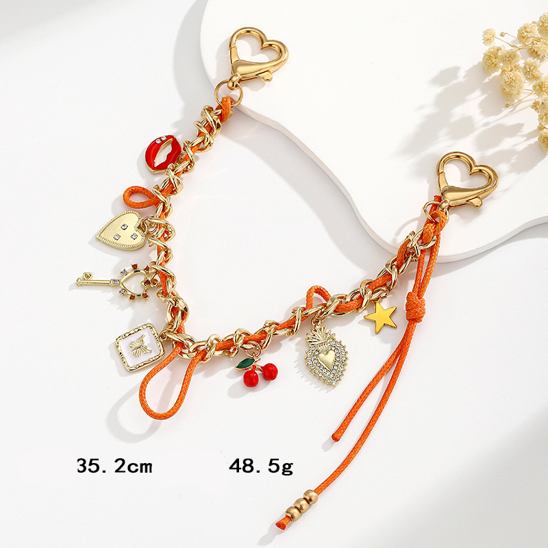Luxurious Series Retro Heart Key Chain Cherry Woven Metal Bag Charms