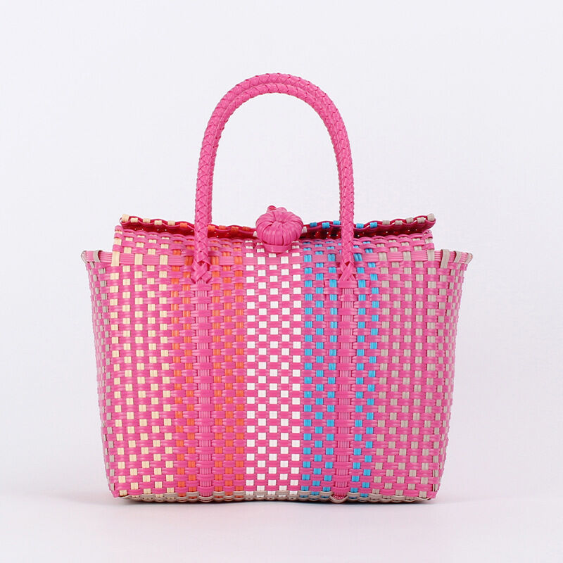 Vacation Style Woven Mixed Color Woven Pvc Women's Square Bag h5Picture2