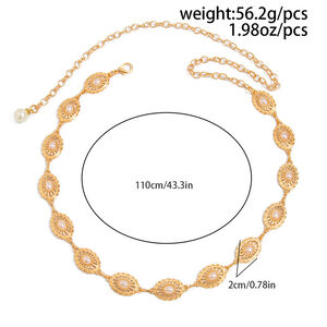 Classic Series Retro Hollowed-Out Chain Geometric Shape Metal Artificial Gemstone Waist Chains h5