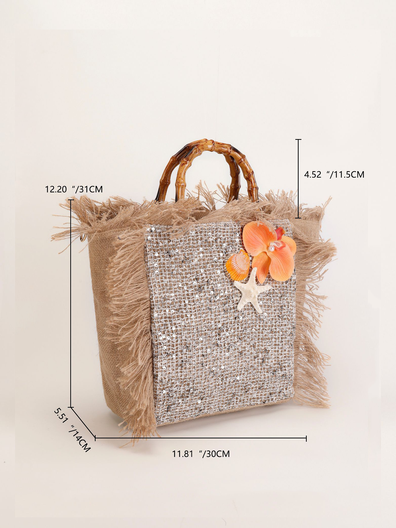 Borsa tote da donna in tessuto patchwork con nappe, stile vacanza. h5 
