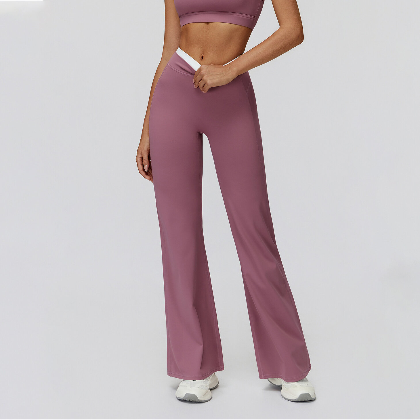 1 Piece Contrast-Color Naked-Feeling Loose Sports Casual Long Pants h5Picture3