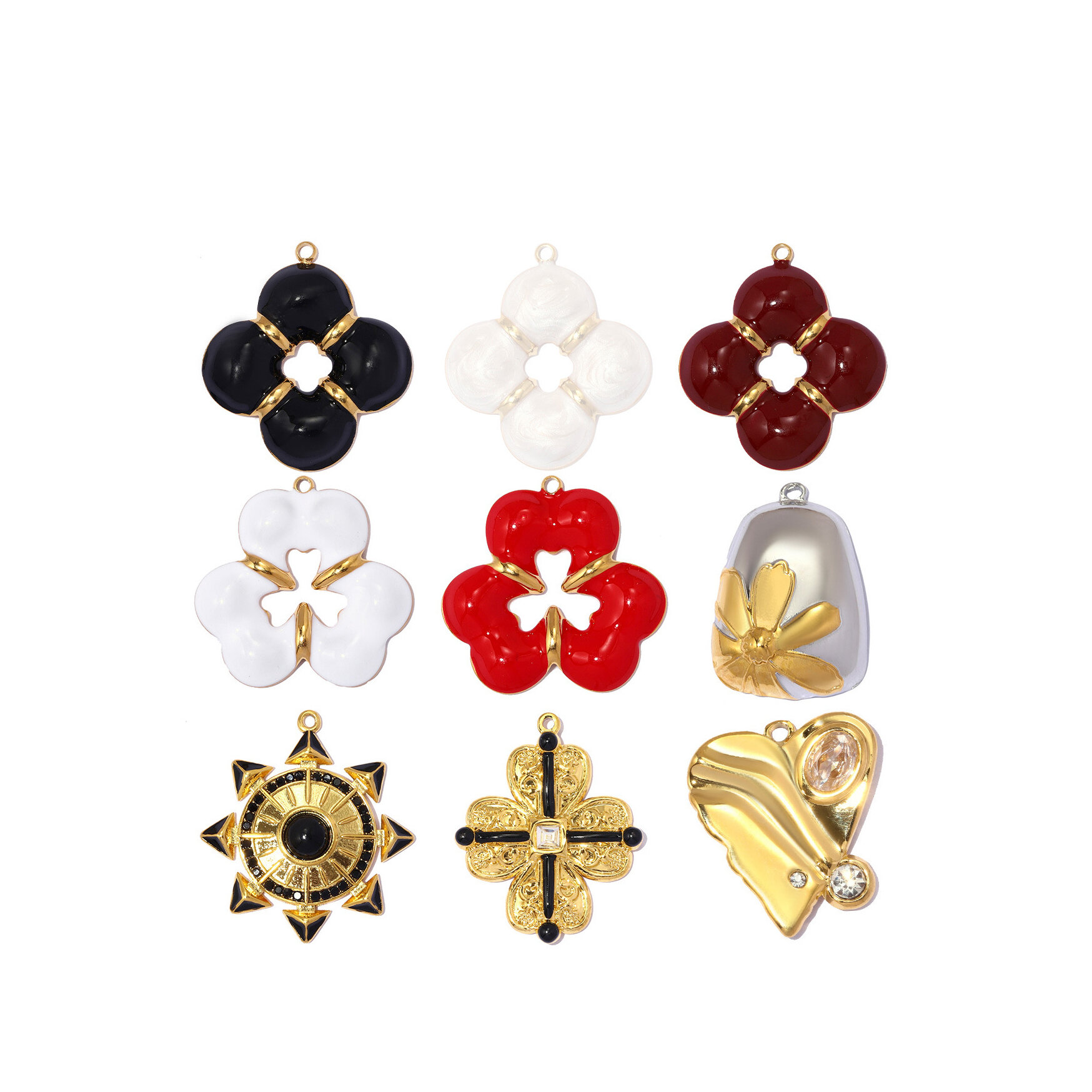 Klassische Serie DIY Blumenherz geometrische Form Edelstahl wasserdicht goldfarbener Anhänger für Damen