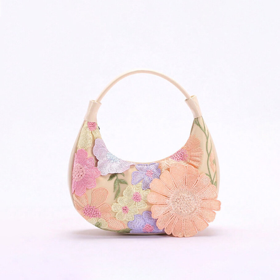 Romantische 3D-bestickte Blumen-Schultertaschen für Damen (Blumenmuster werden zufällig ausgewählt)