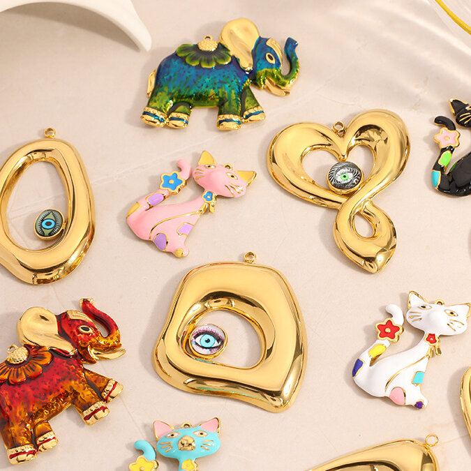 1 Piece DIY Devil's Eye Kitty Baby Elephant Stainless Steel Waterproof Women‘s Pendants h5Picture2